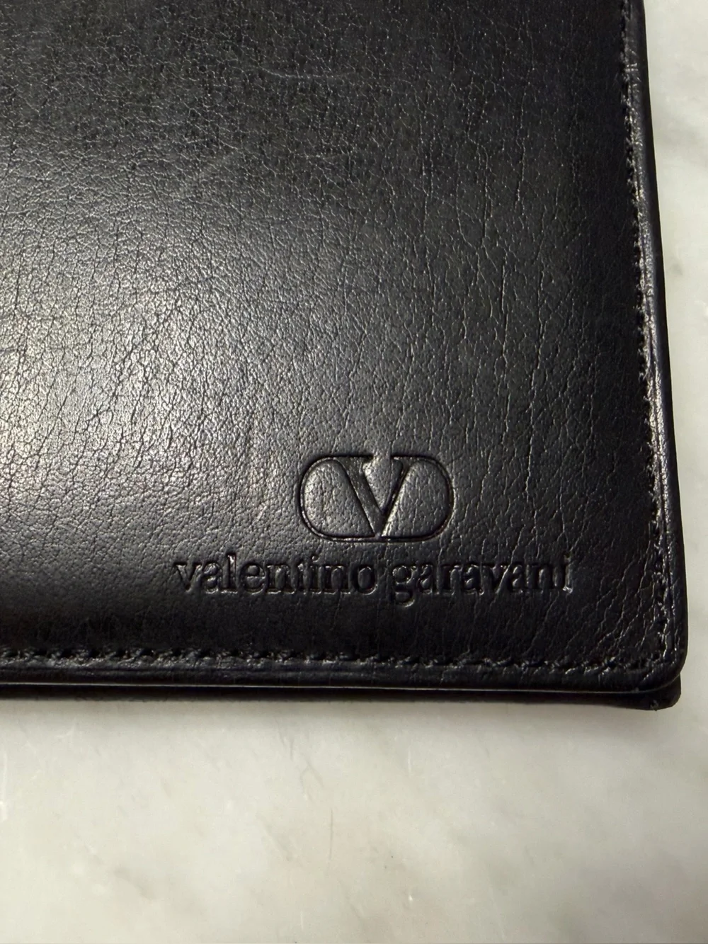 Vintage Valentino Garavani Black Leather Card Holder with Embossed Logo